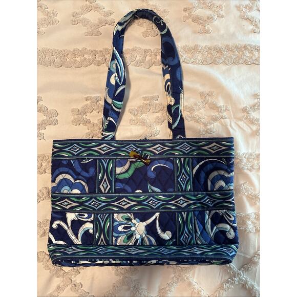 Vera Bradley Medium Shoulder Tote Bag Mediterranean Blue Retired - Picture 1 of 10